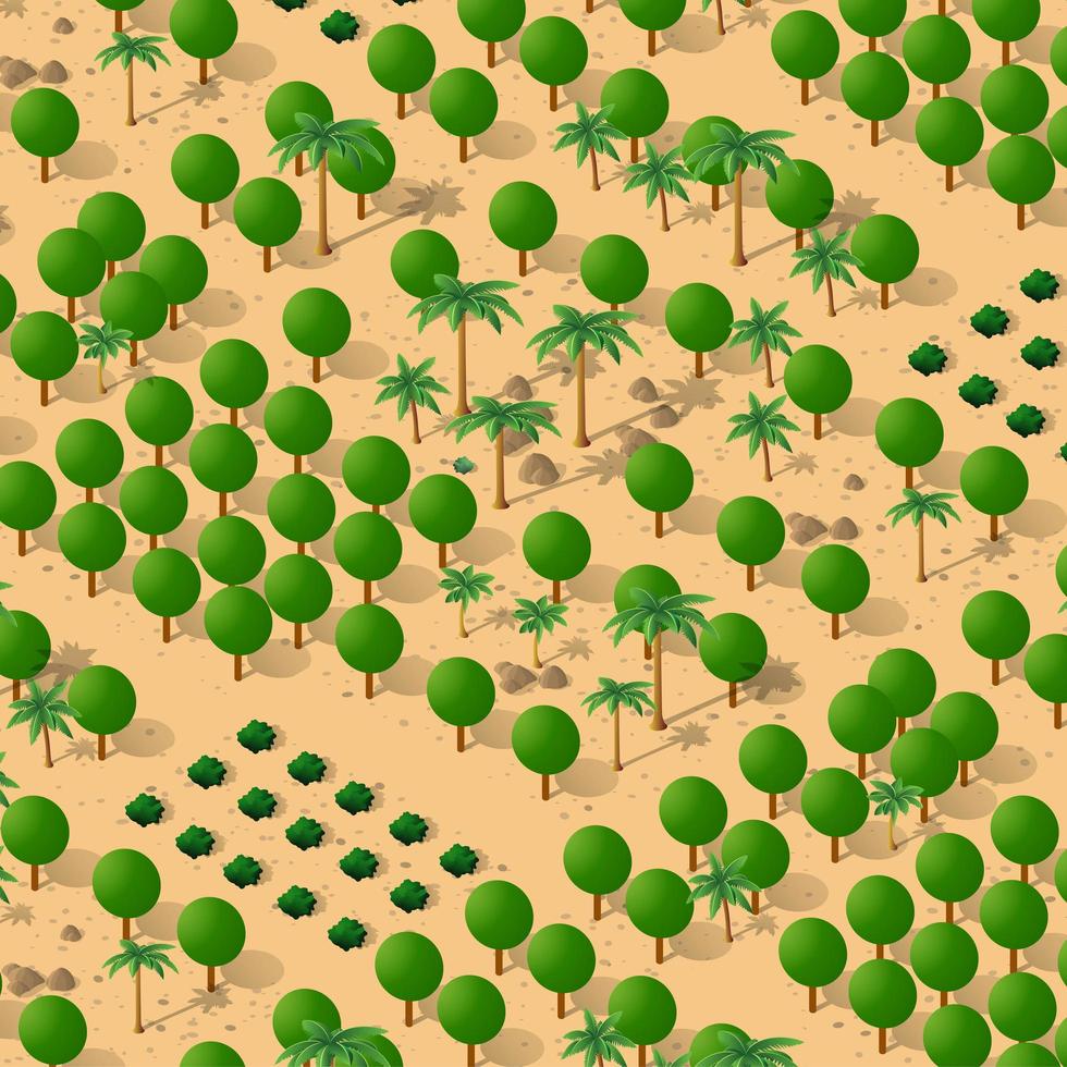 Forest desert pattern background trees desert isometric repeating vector