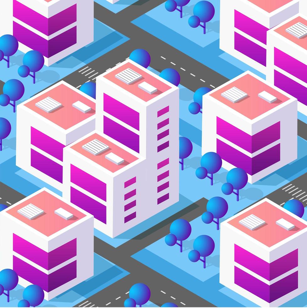 Isometric Purple blue view of the city vector