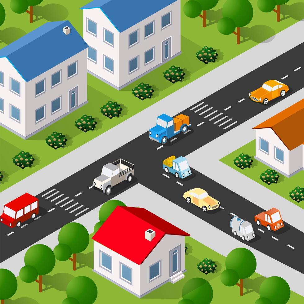 Lifestyle scene urban Isometric 3D illustration of a city vector