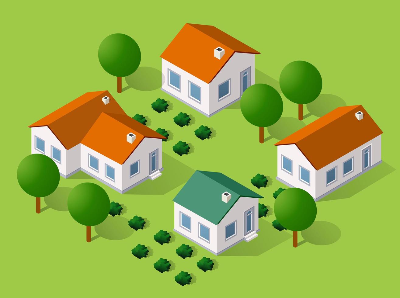 Rural isometric ranch farm with trees fields and garden bed vector