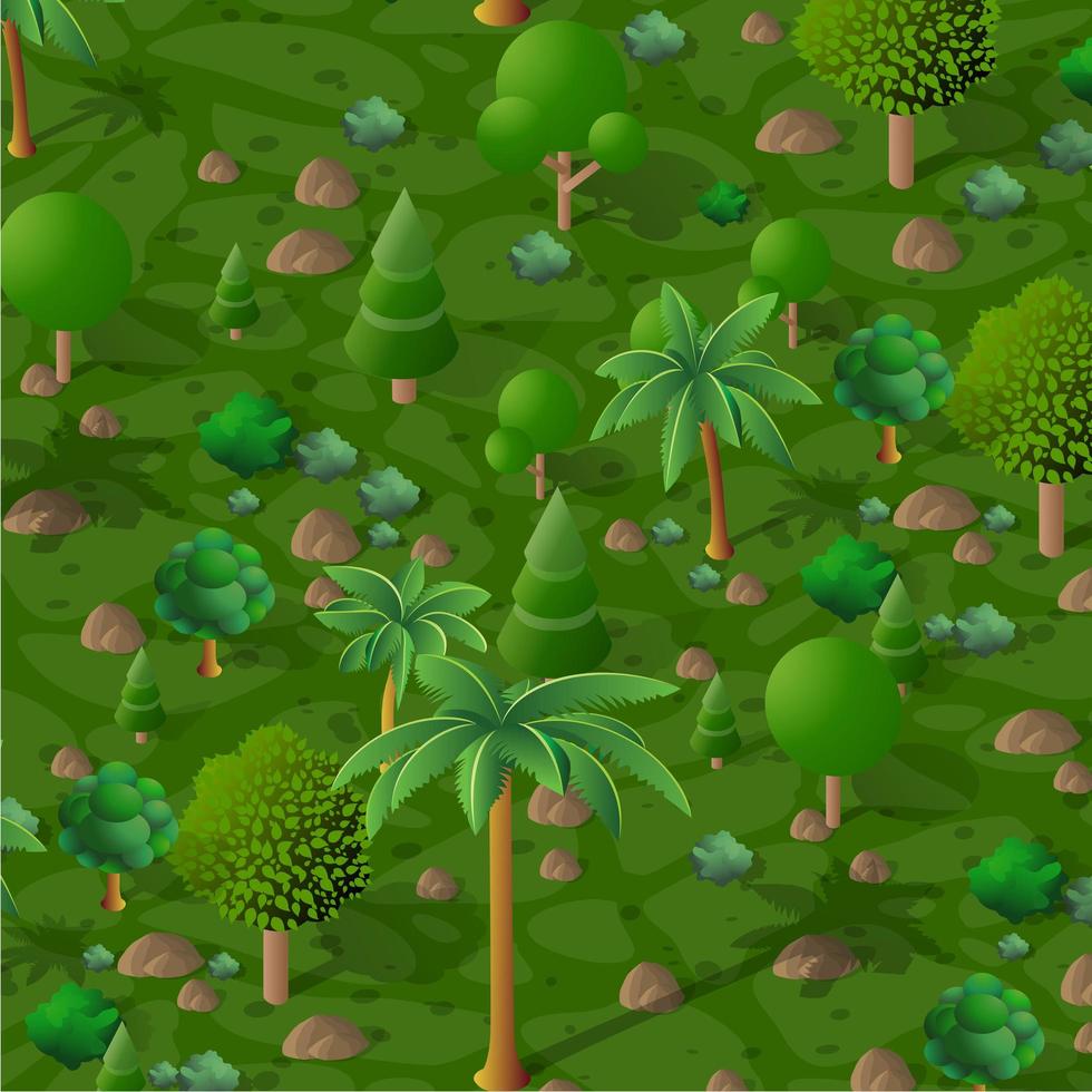 Nature forest landscape of isometric illustration with green tree vector