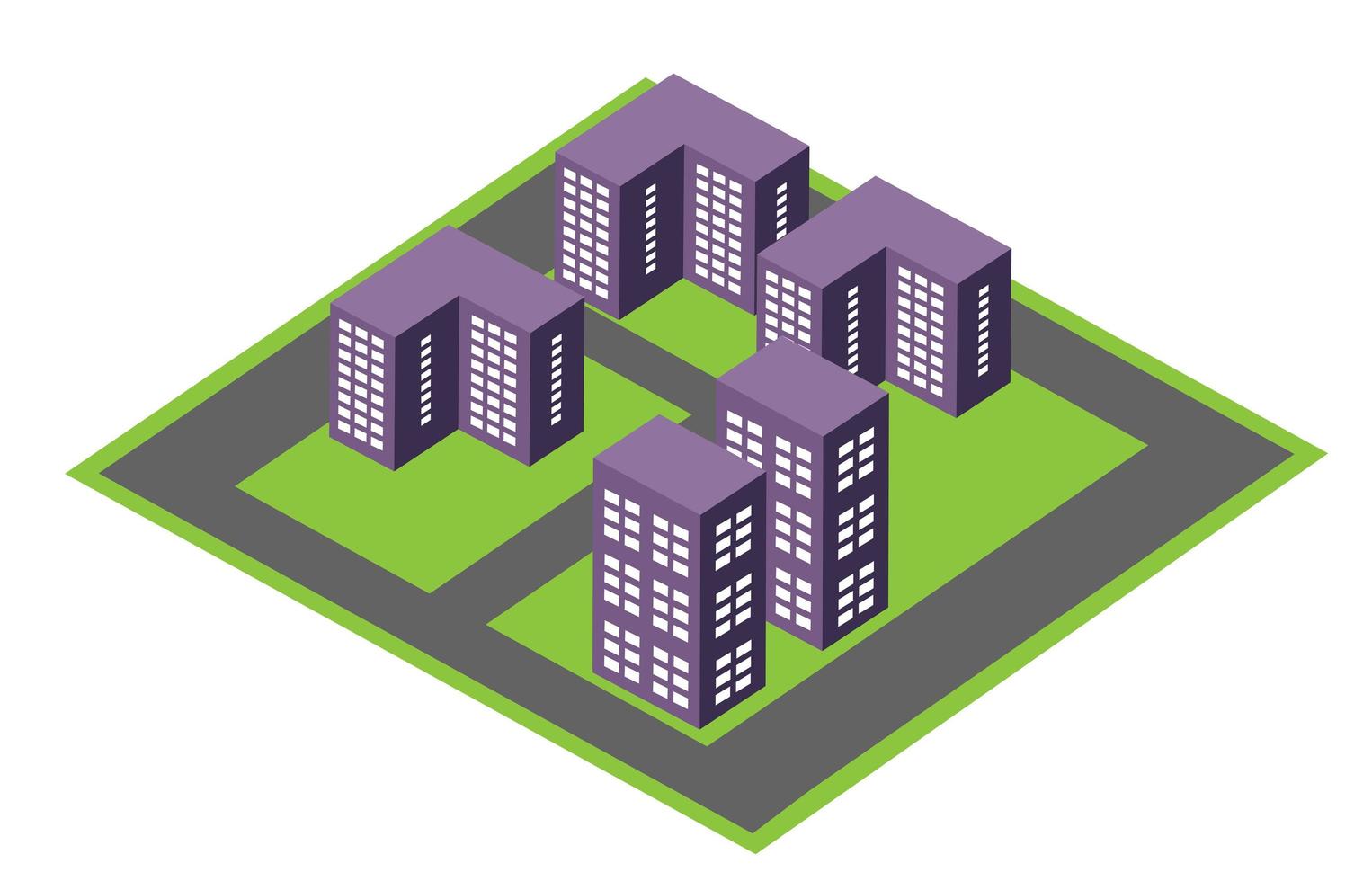 Vector isometric urban architecture block building of the modern city