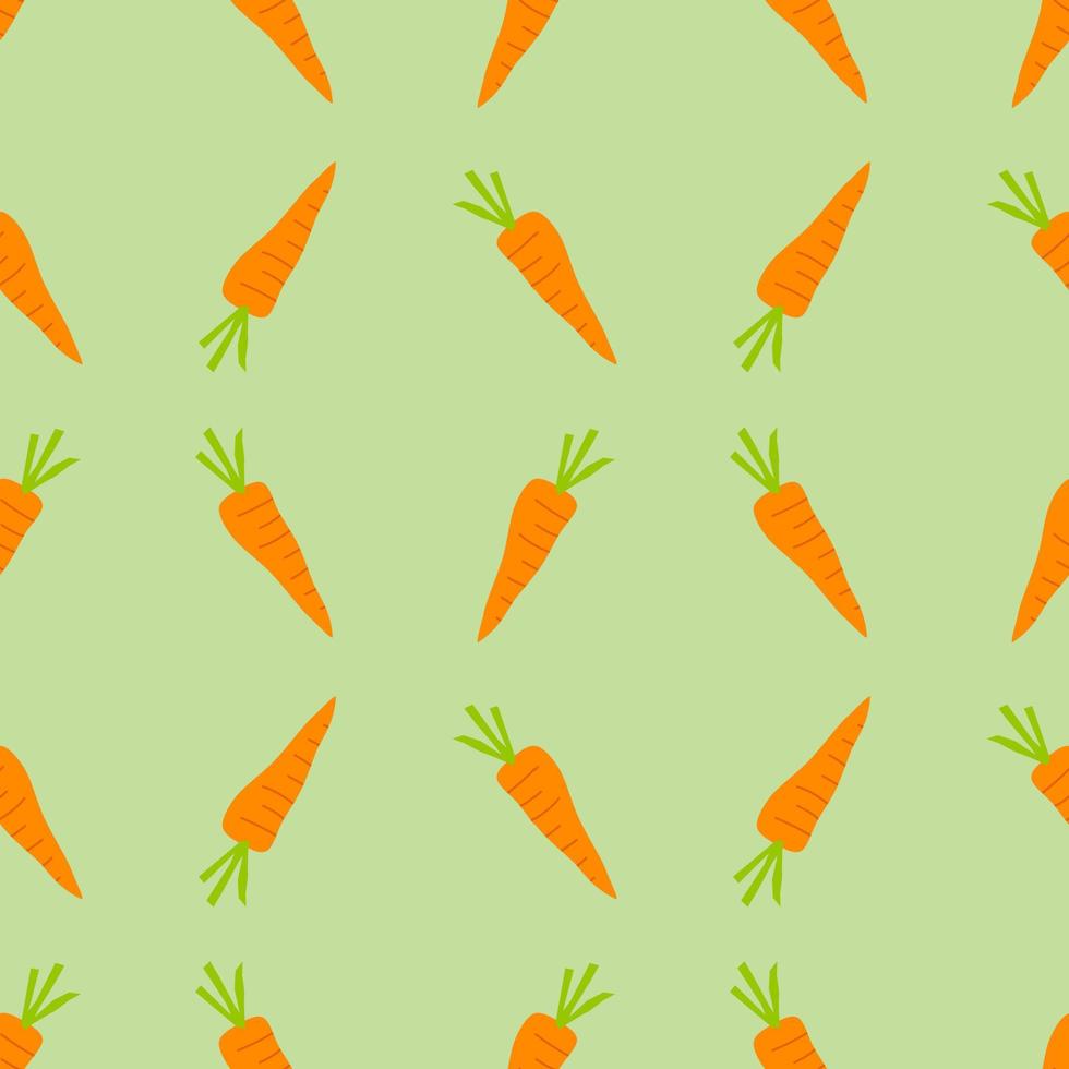 Seamless pattern with carrots. Carrots on a green background. Vector pattern. Wrapping paper pattern. Patterns for decoration. Hand drawn vector.