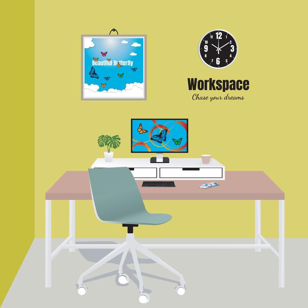 Relaxing workspace to make creations chase your dream. Illustration Vector