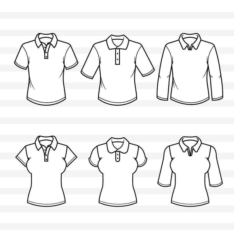 Casual Polo Shirt Flat Outline Mock Up vector