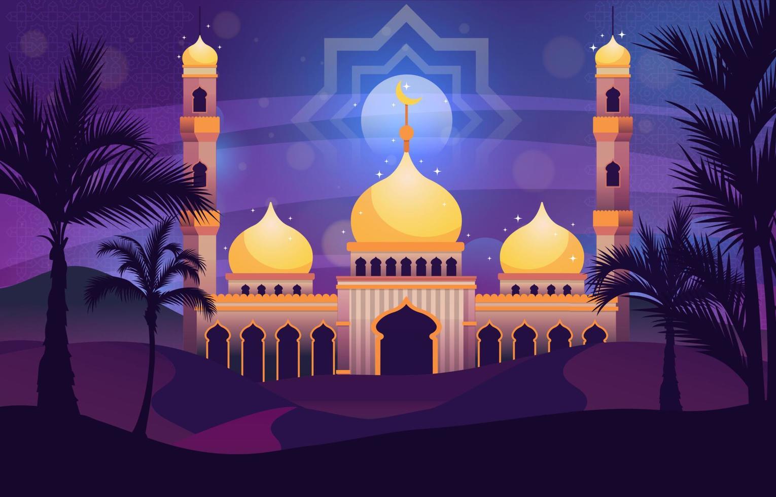 Mosque in the Beautiful Desert Background vector