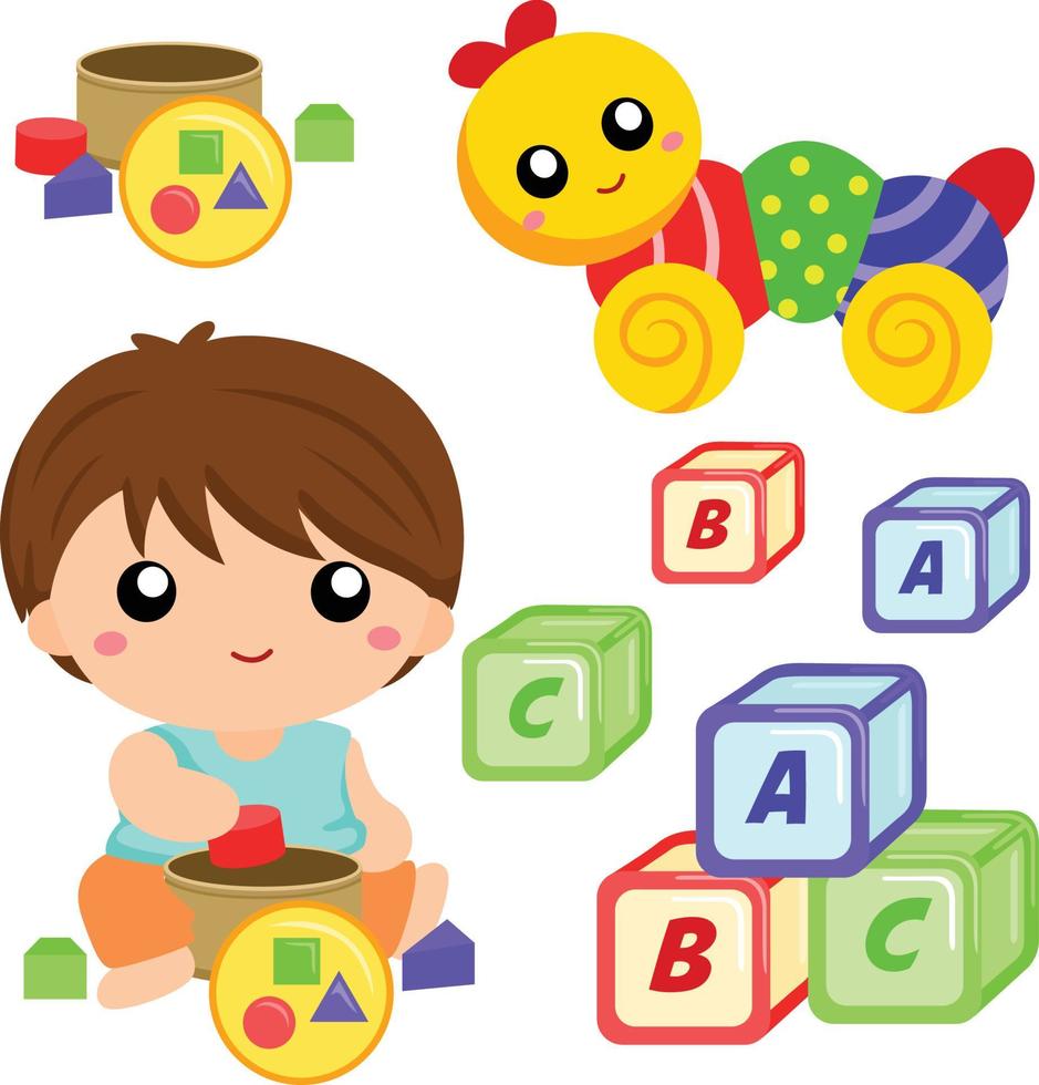 Baby and Toys Cute Vector Set