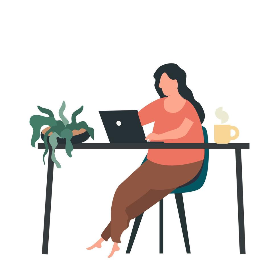 Lady working on laptop vector