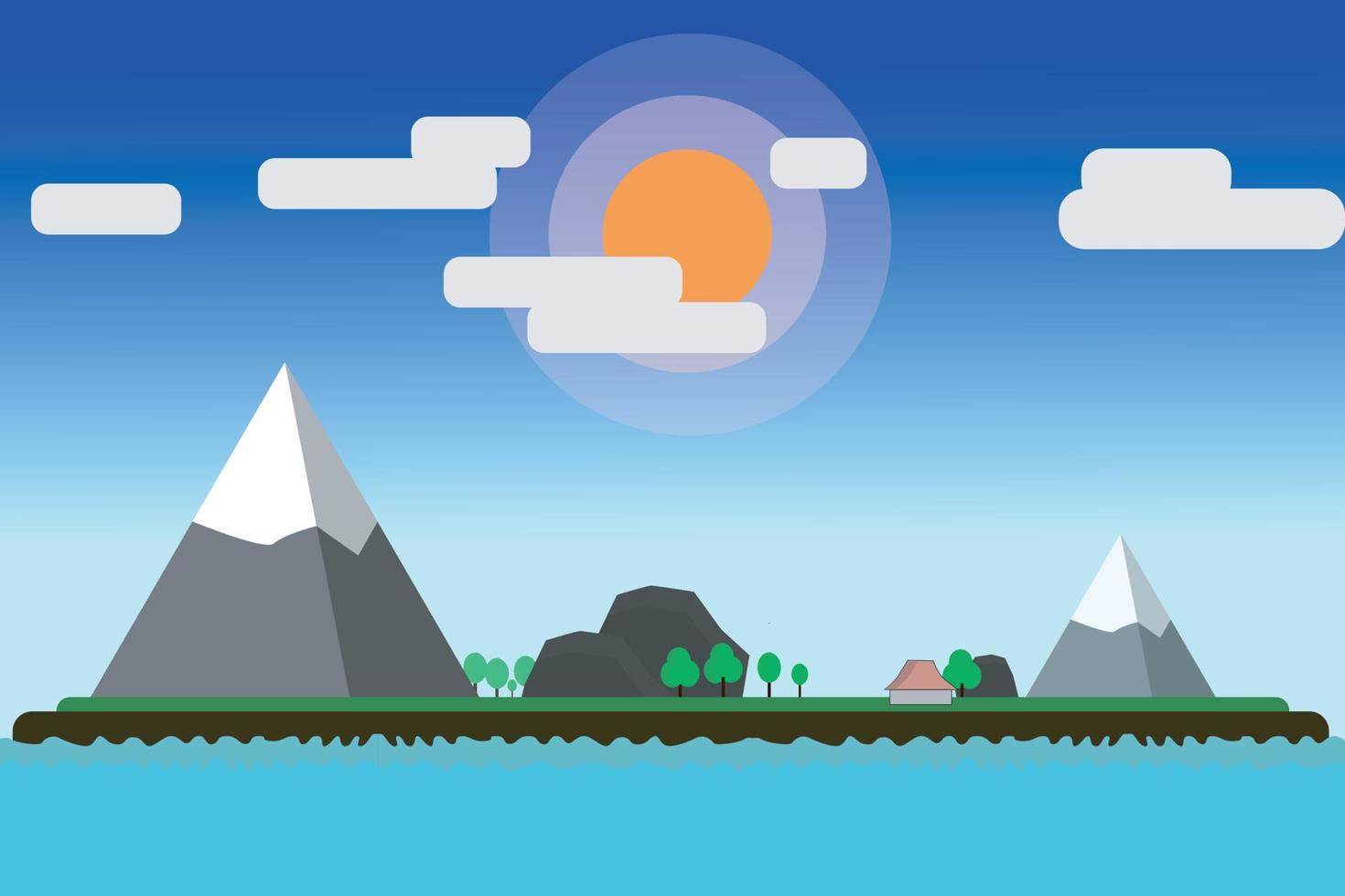 Vector illustration of mountain scenery in the middle of the island