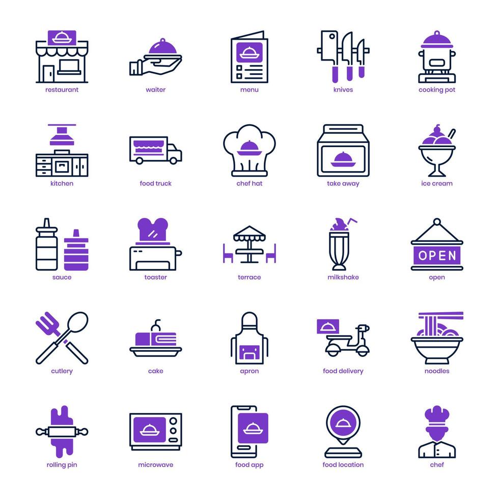 Food and Restaurant icon pack for your website design, logo, app, UI. Food and Restaurant icon mix line and solid design. Vector graphics illustration and editable stroke.