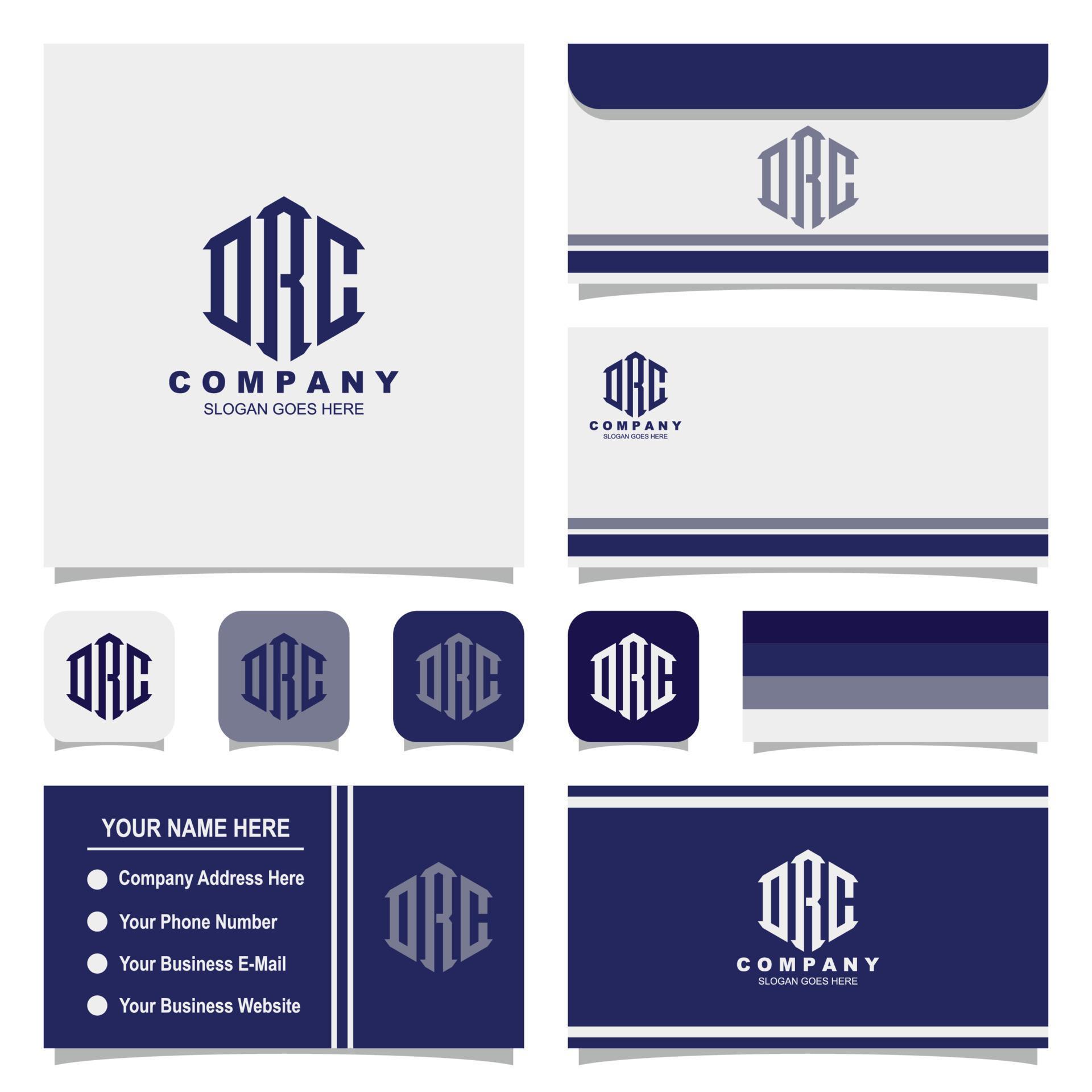 plantilla de logotipo de monograma de carta creativa drc con sobre y tarjeta de visita vector