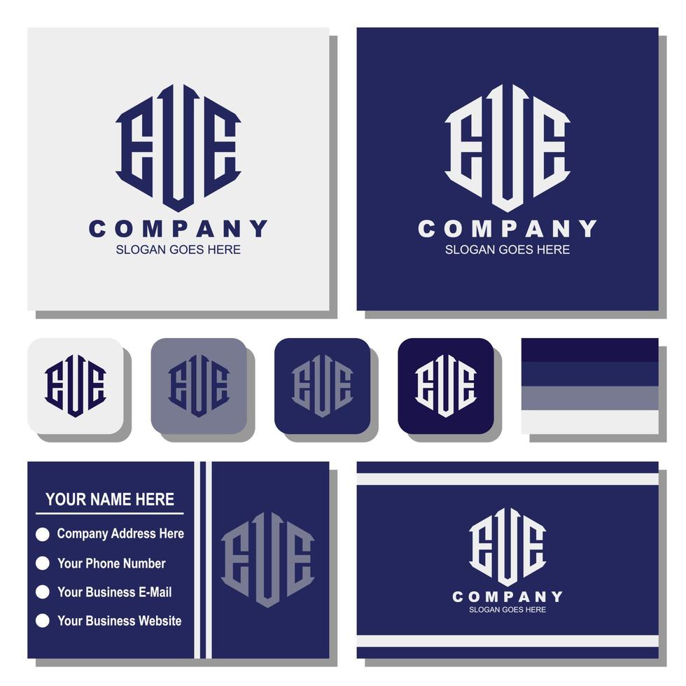 Creative letter E V E monogram logo template with envelope and business card vector