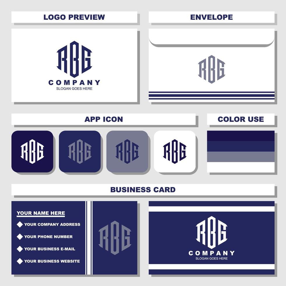 plantilla de logotipo de monograma de letra creativa rbg con sobre y tarjeta de visita vector