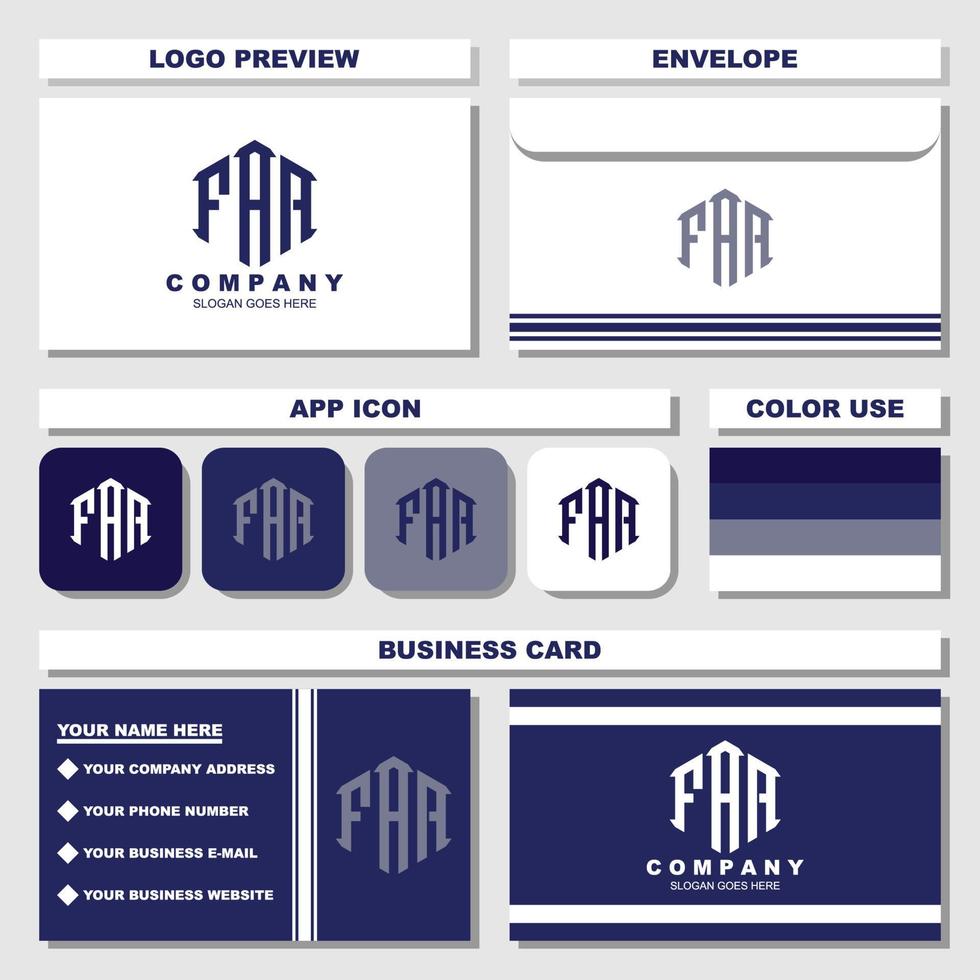 Creative letter F A R monogram logo template with envelope and business card vector