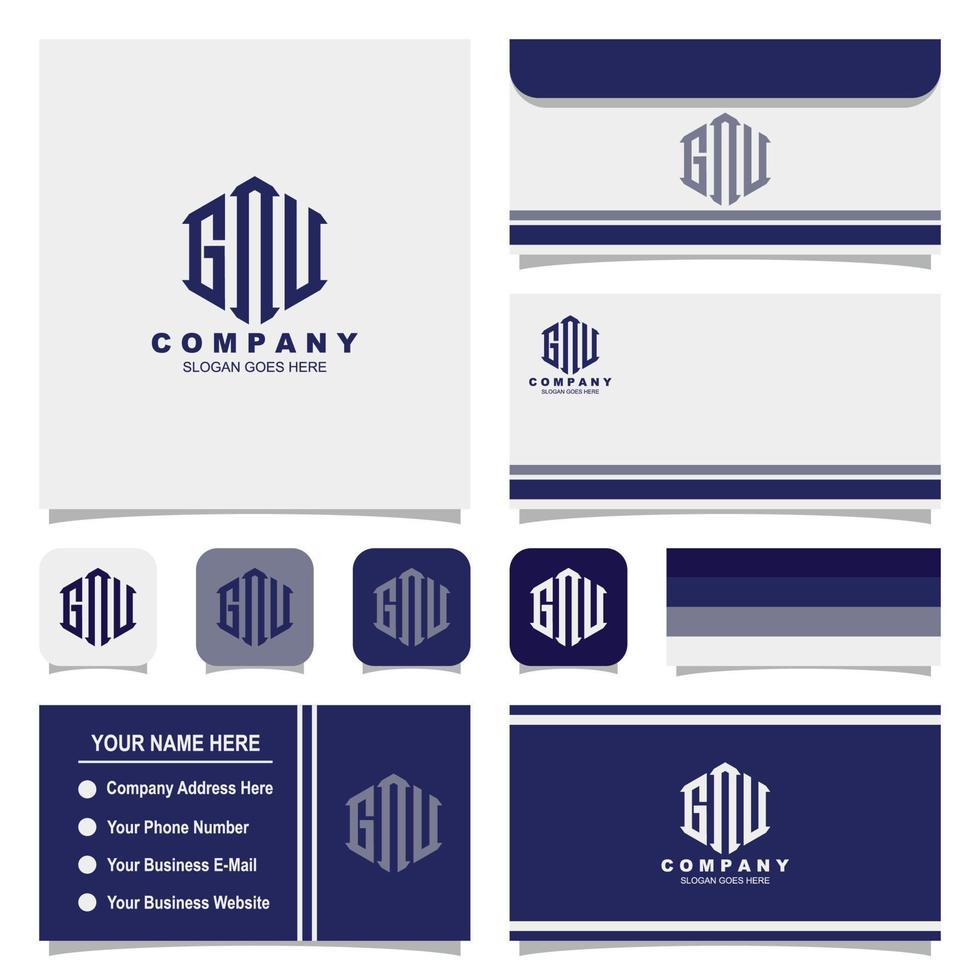 plantilla de logotipo de monograma gnu de letra creativa con sobre y tarjeta de visita vector