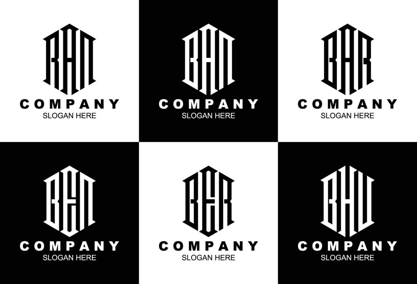 conjunto de plantilla de logotipo de monograma hexagonal de tres letras creativas vector
