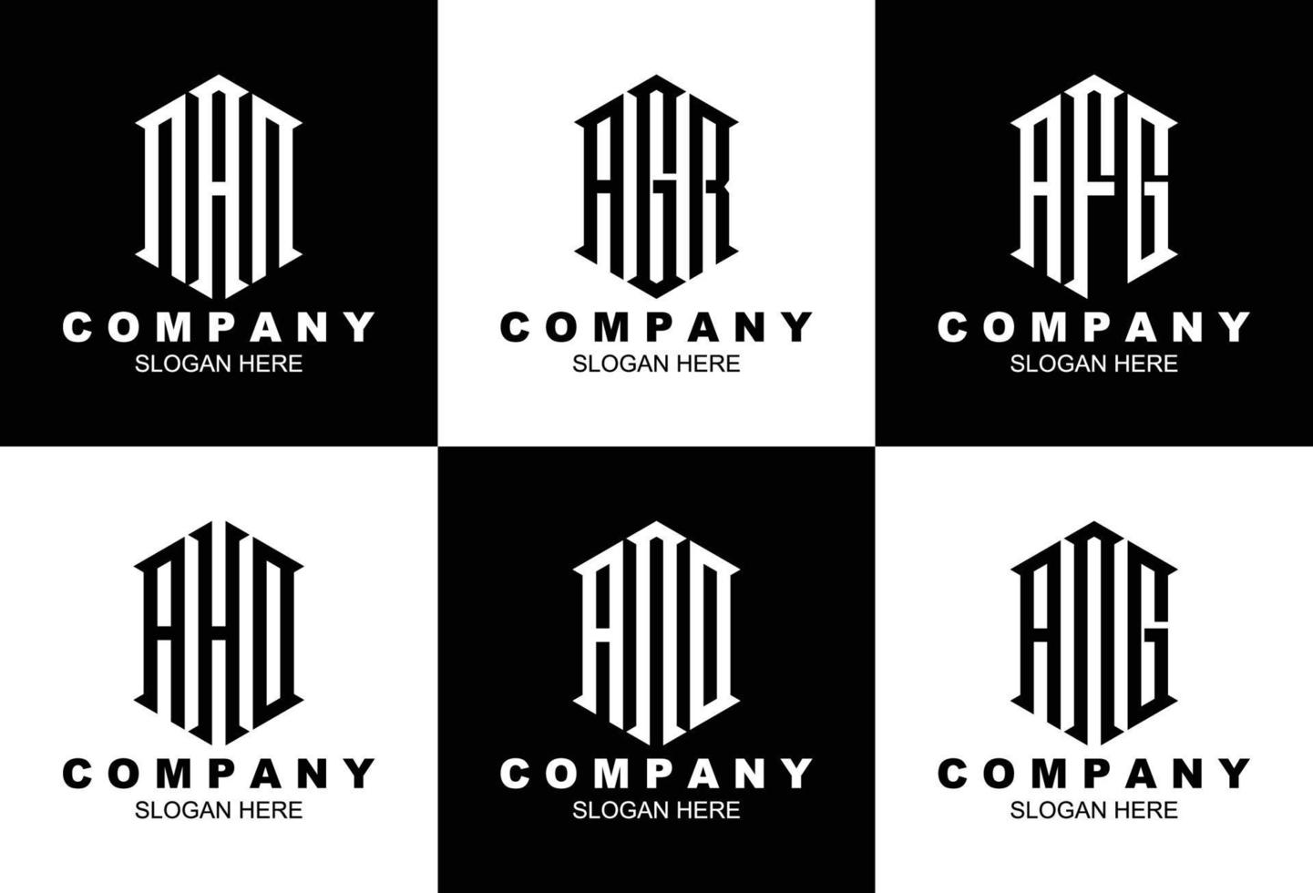 Set of creative three letter hexagon monogram logo template vector