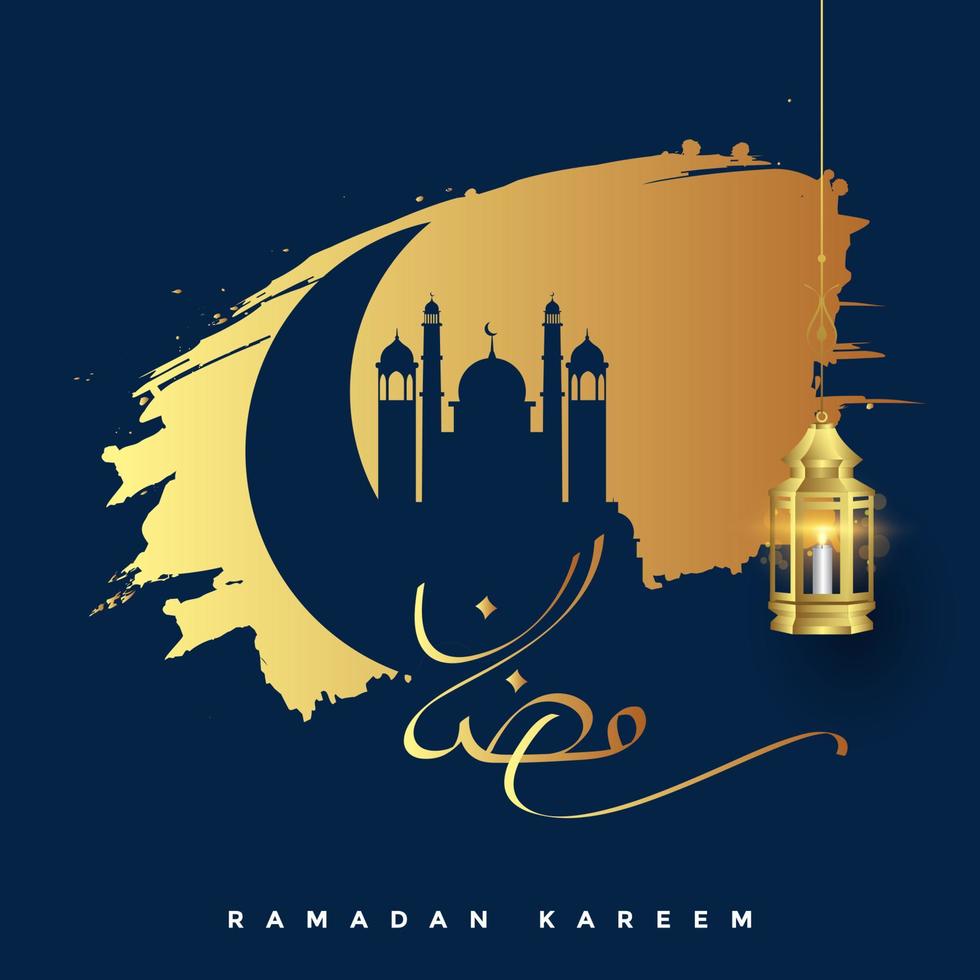 Ramadan Kareem arabic calligraphy with blue moon vector illustration