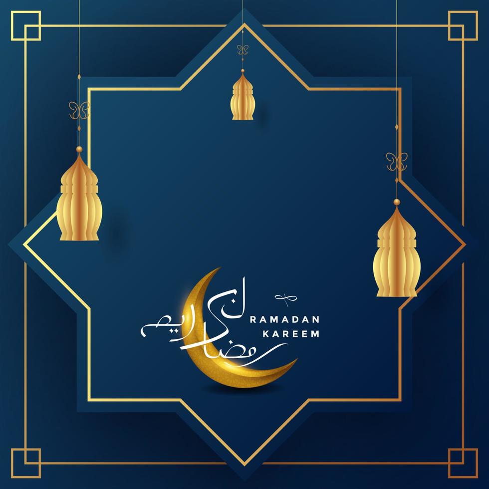 Ramadan Kareem arabic calligraphy with blue moon vector illustration