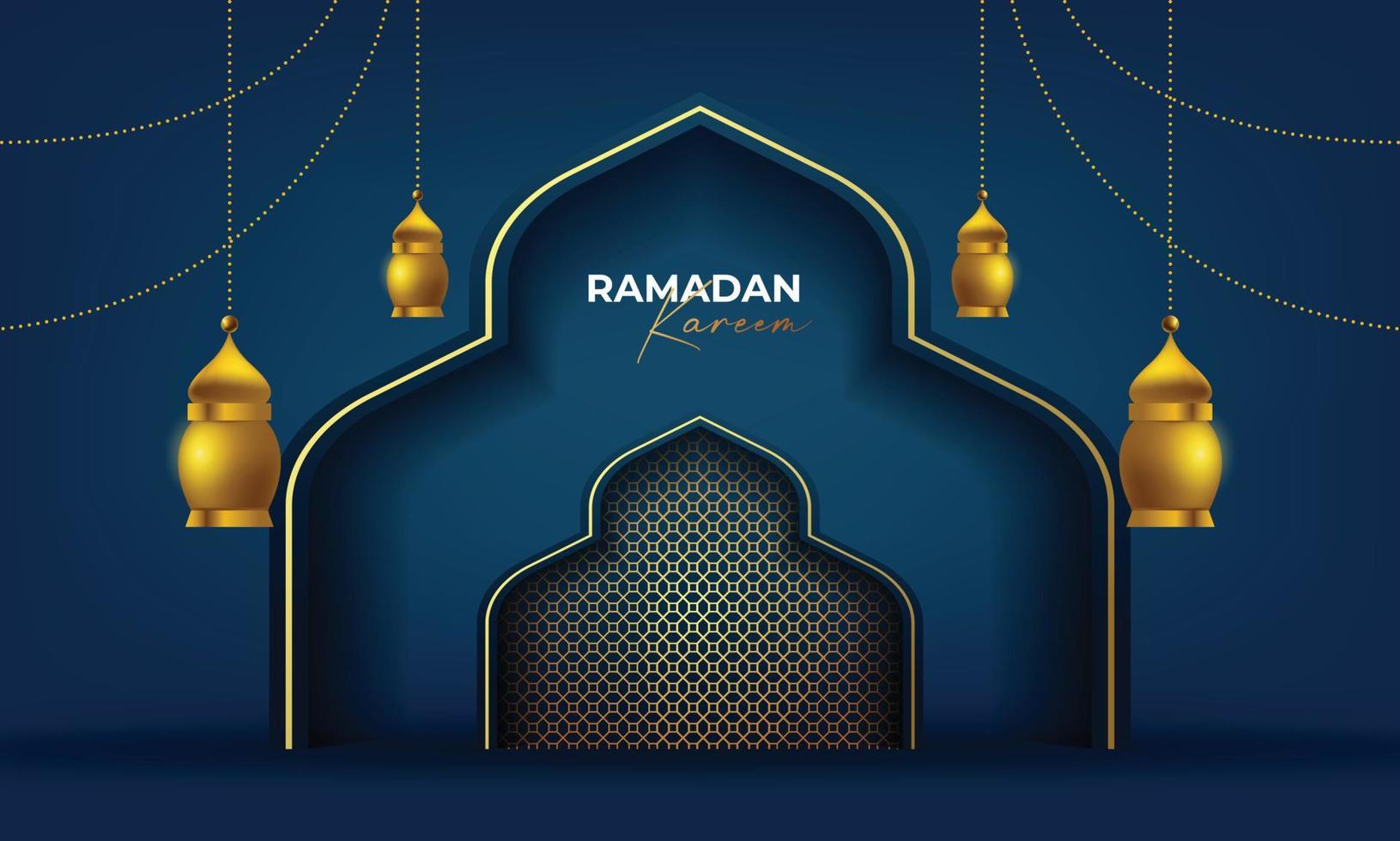 tarjeta de felicitación ramadan kareem con ilustración de vector de fondo de linterna