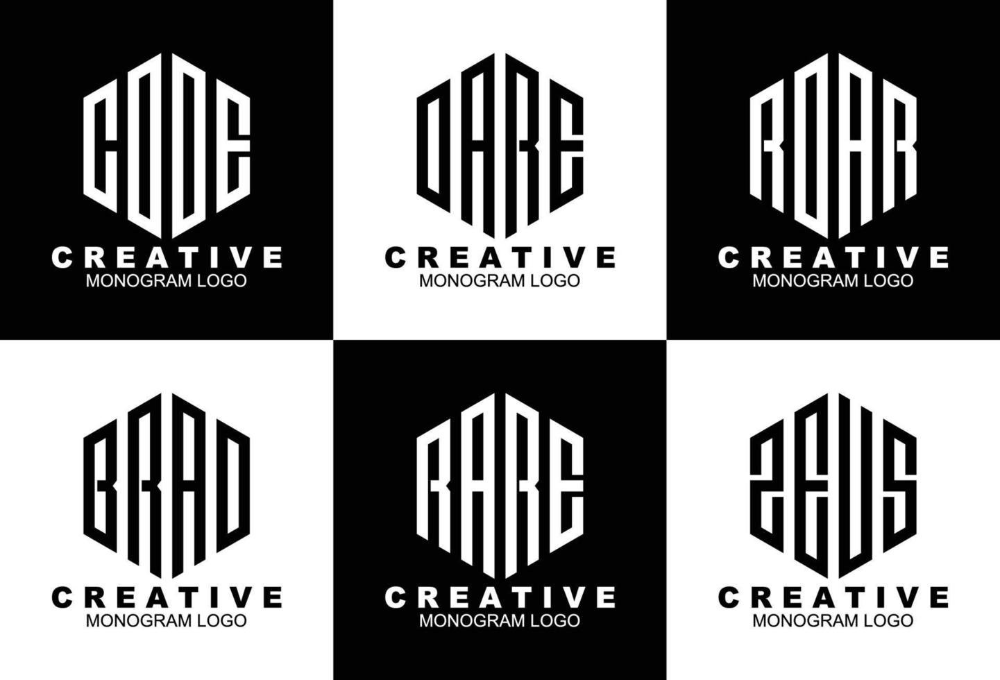 Set of creative hexagonal monogram logo template vector