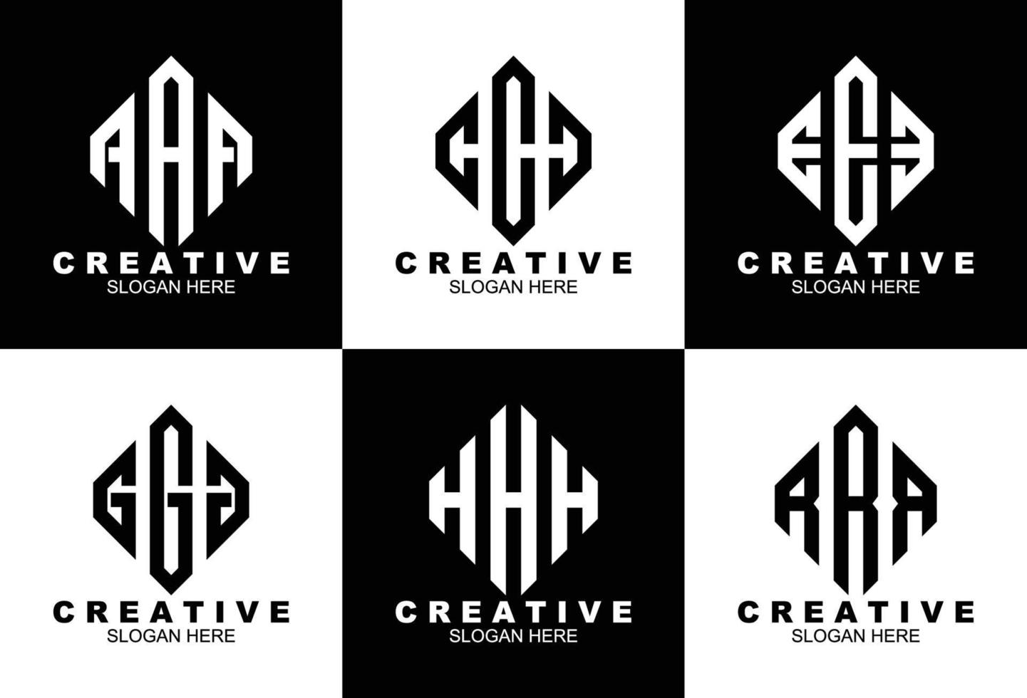 Set of creative hexagonal monogram logo template vector