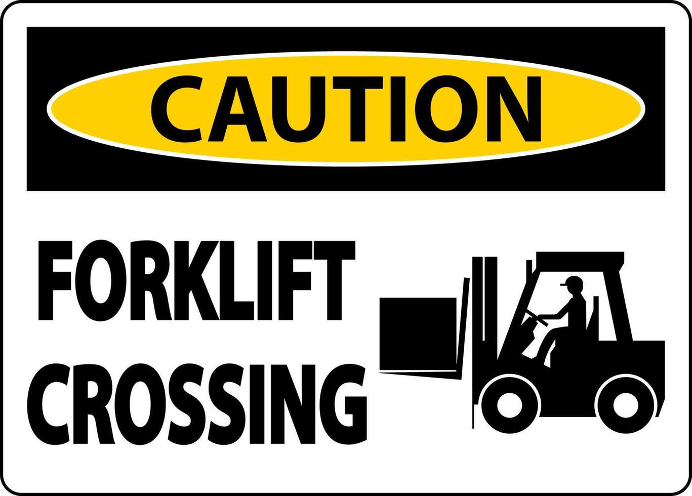 Caution Forklift Crossing Sign On White Background vector