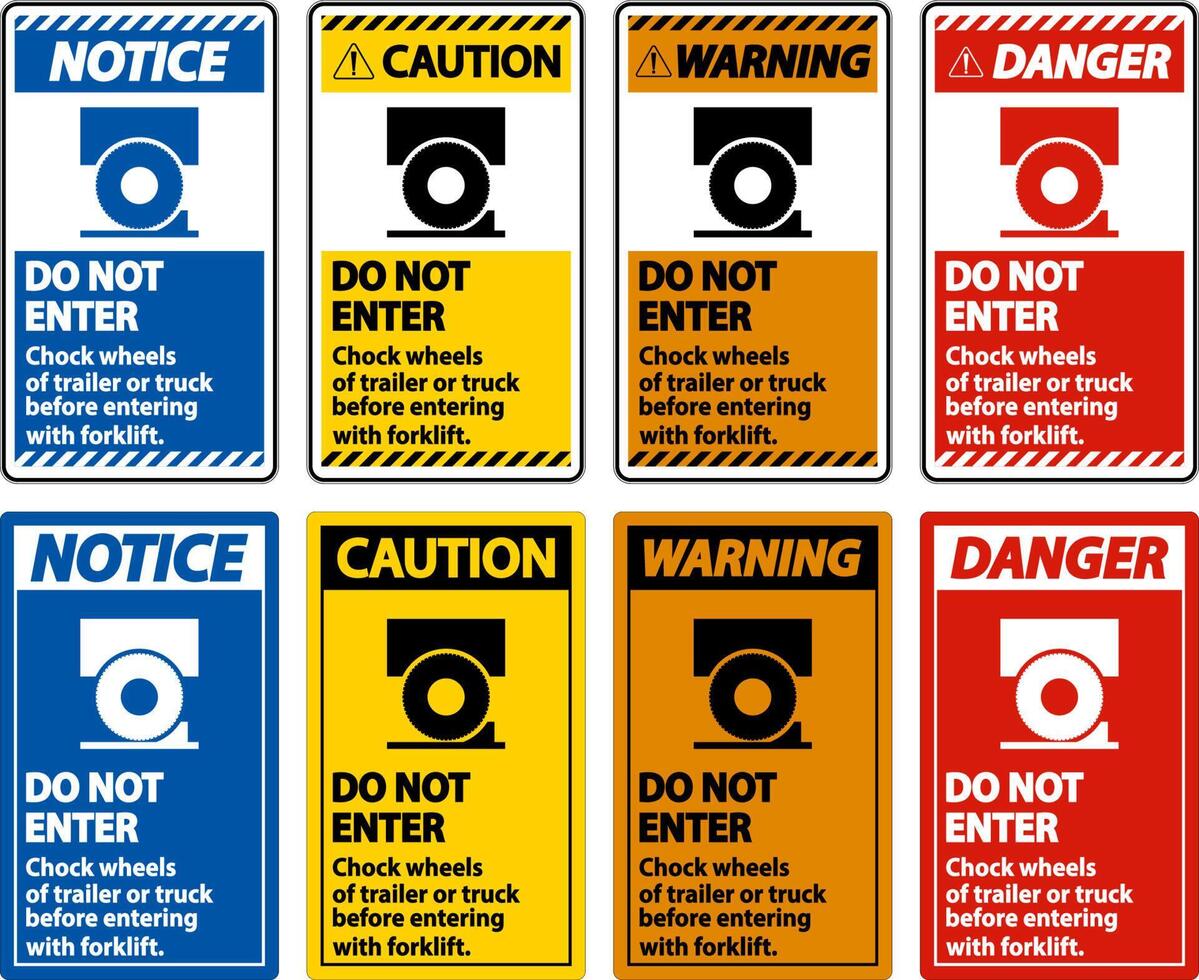 Chock Wheels of Trailer Sign On White Background vector