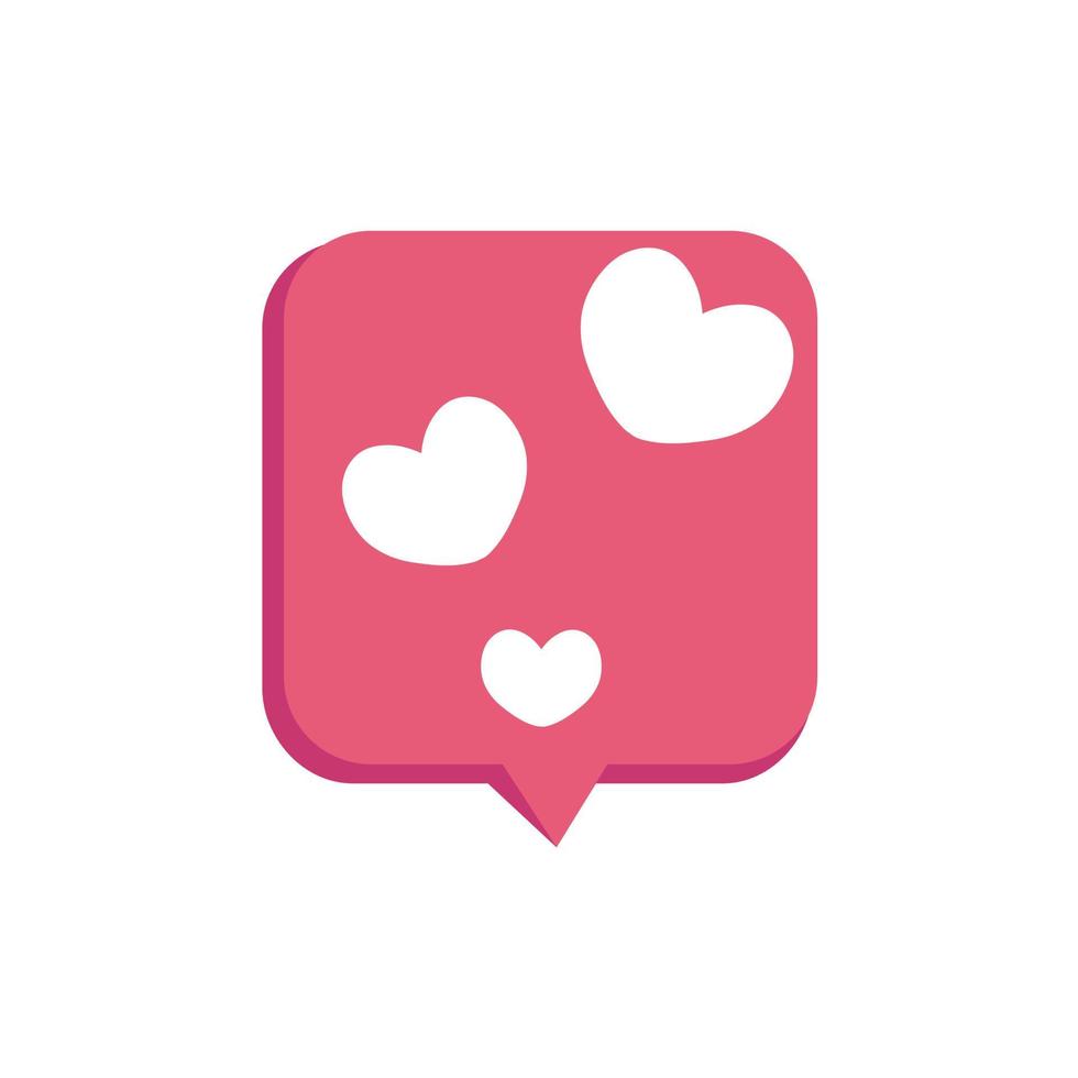 Vector illustration of heart inside bubble chat icon. Red speech bubble with heart. Happy Valentine's day, simple love icon symbol. Greeting card design for web, email, social media, banner.