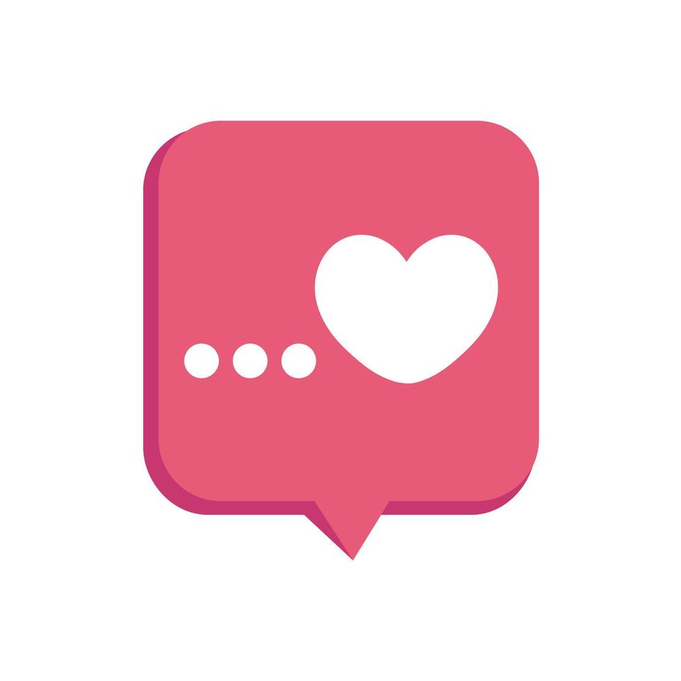 Vector illustration of heart inside bubble chat icon. Red speech bubble with heart. Happy Valentine's day, simple love icon symbol. Greeting card design for web, email, social media, banner.