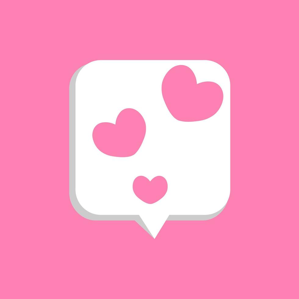 Vector illustration of heart inside bubble chat icon. Speech bubble with heart. Happy Valentine's day, simple love icon symbol. Greeting card design for web, email, social media, banner template.