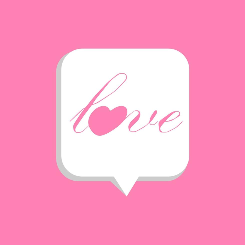 Vector illustration of heart inside bubble chat icon. Speech bubble with heart. Happy Valentine's day, simple love icon symbol. Greeting card design for web, email, social media, banner template.