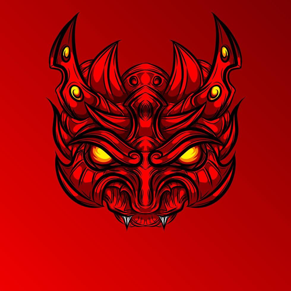 vector de diseño de máscara de demonio con colmillos rojos