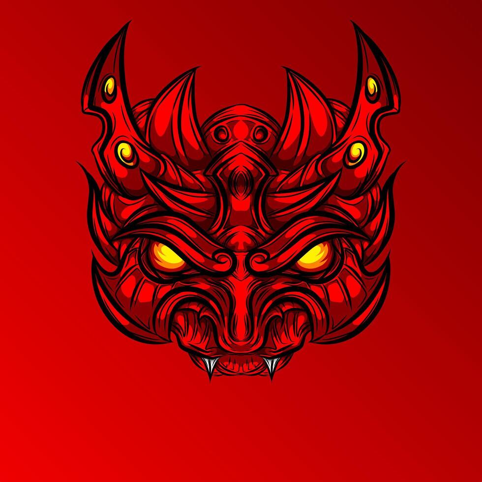Red fanged demon mask design Vector
