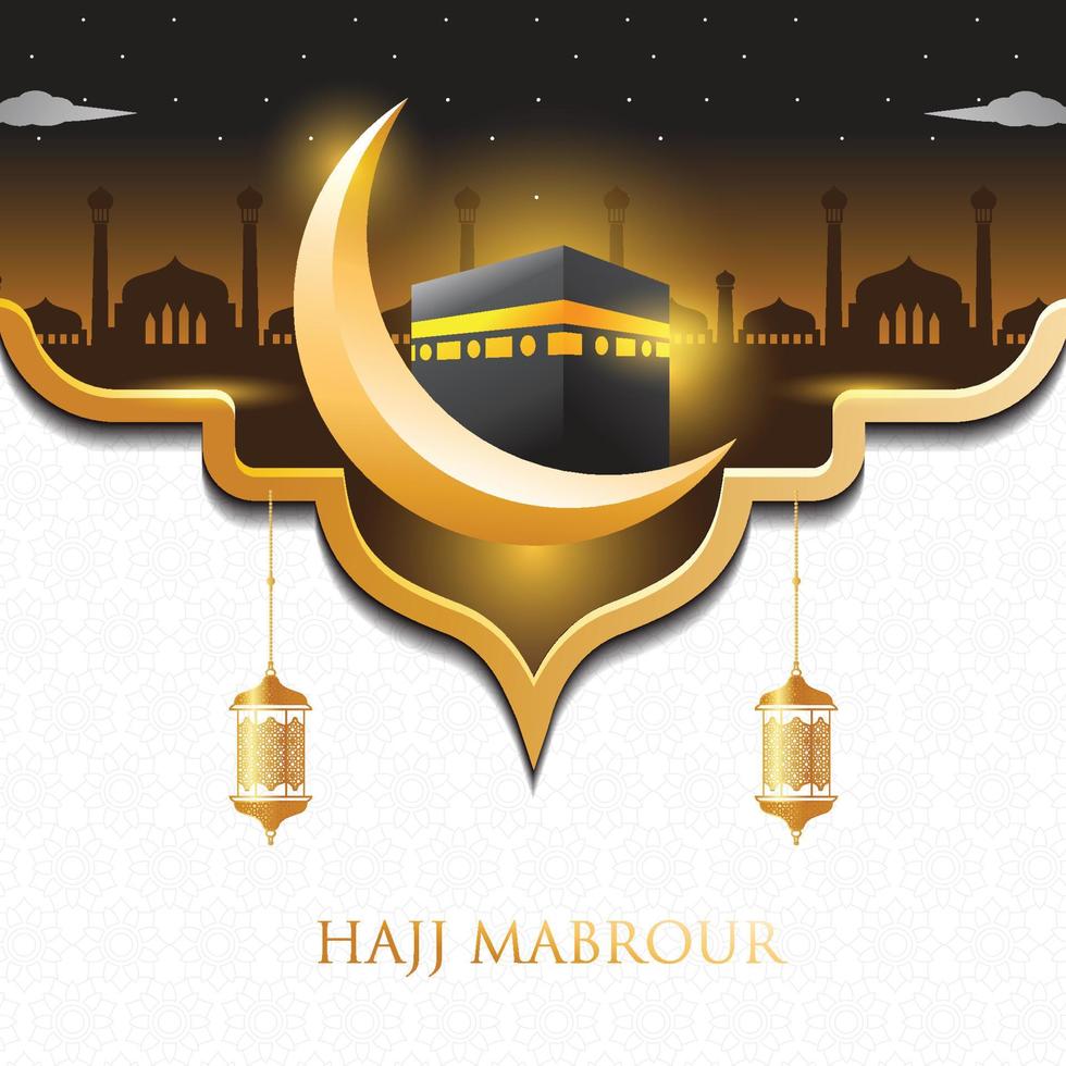 Hajj Mabrour background with Crescent, Lantern and Kaaba. Vector