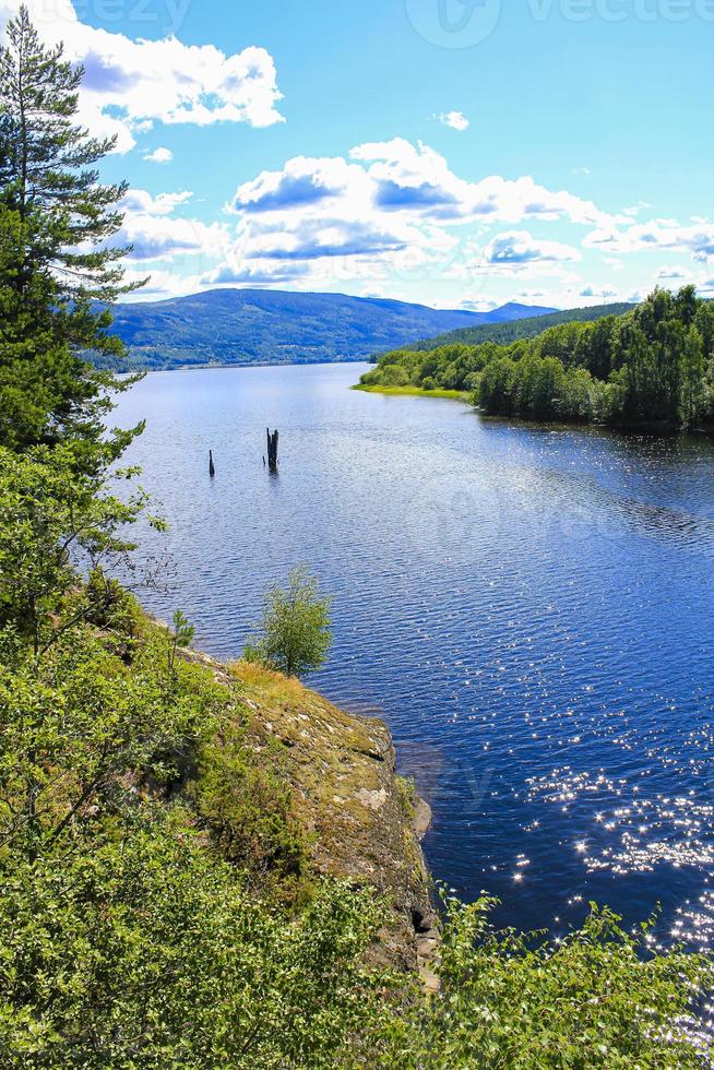 hermosa montaña y paisaje marino en Noruega. fiordos río bosque naturaleza. foto