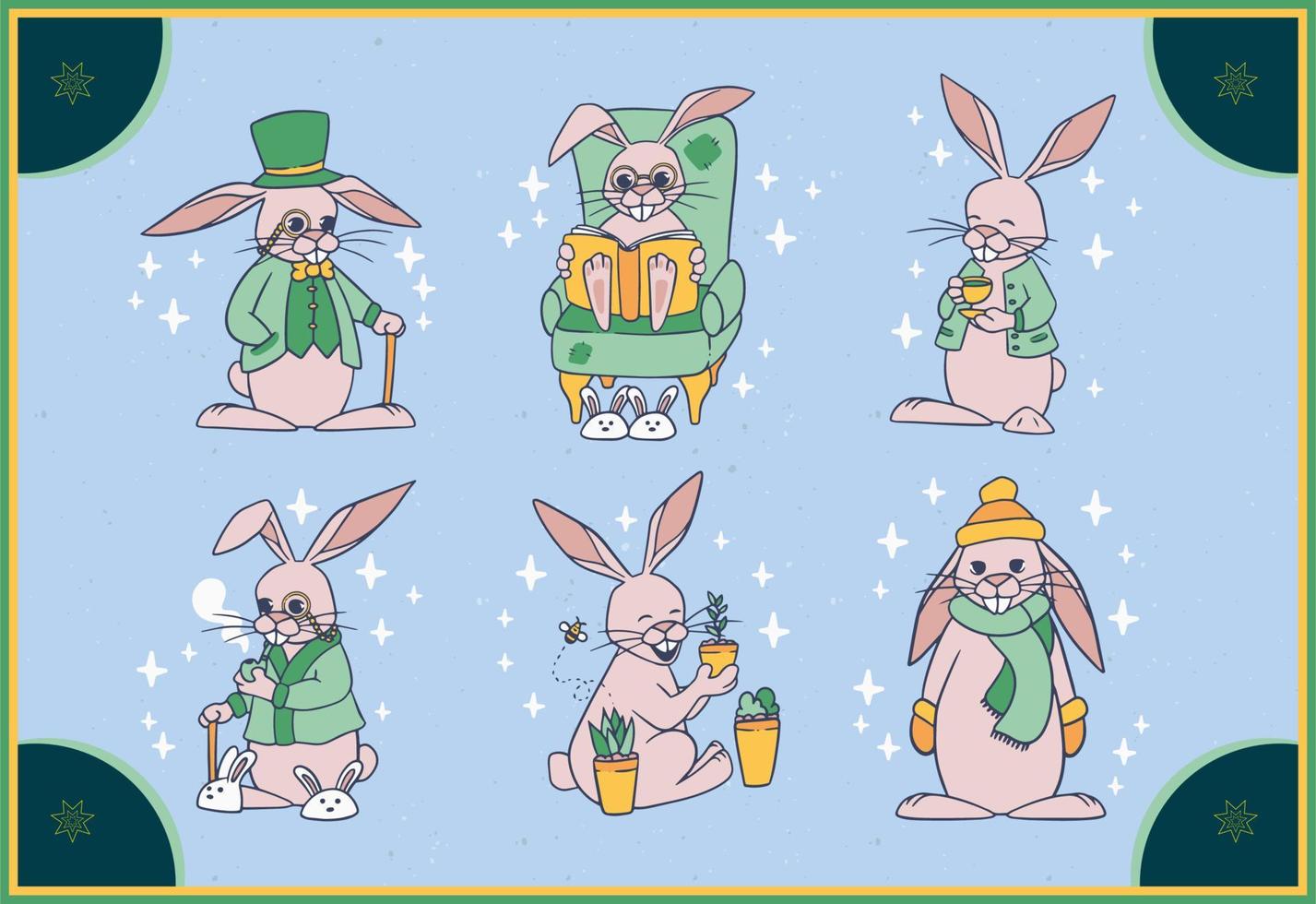 Rabbit Human Activities Characters Set 2022 vector