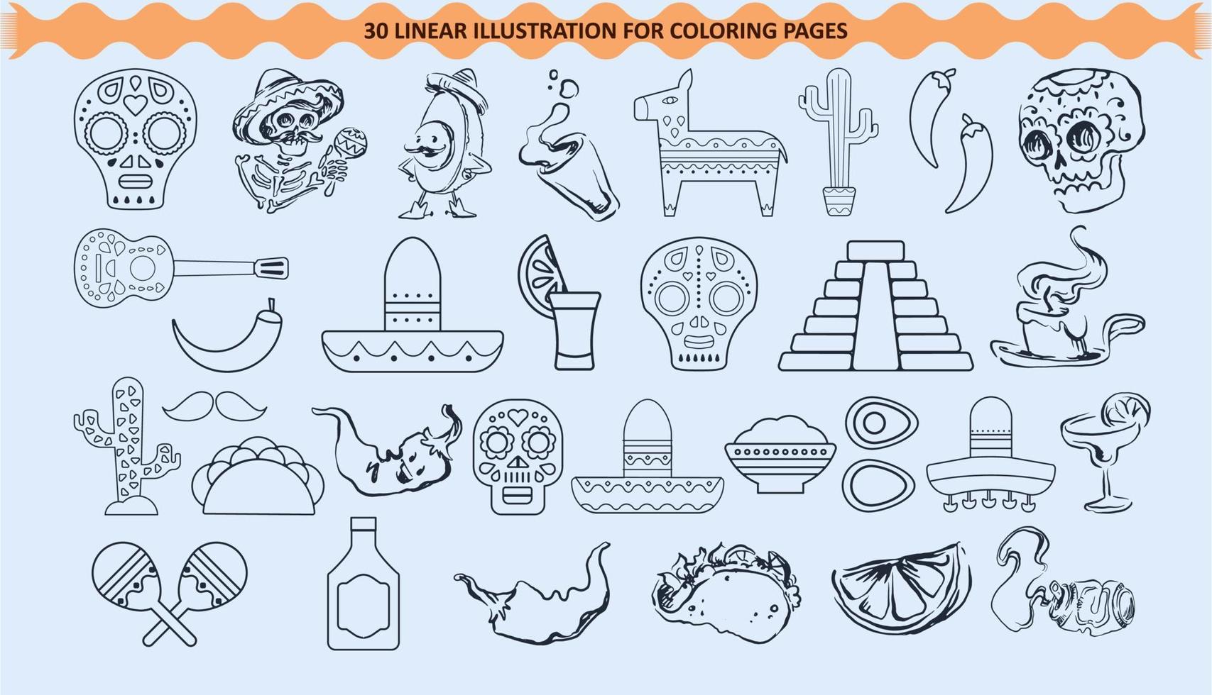 Cinco de Mayo Elements and Characters Coloring Book Pages 2022 vector