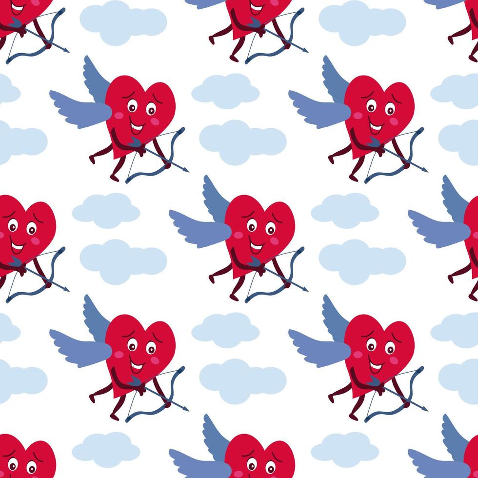 Seamless pattern with cute characters hearts. vector