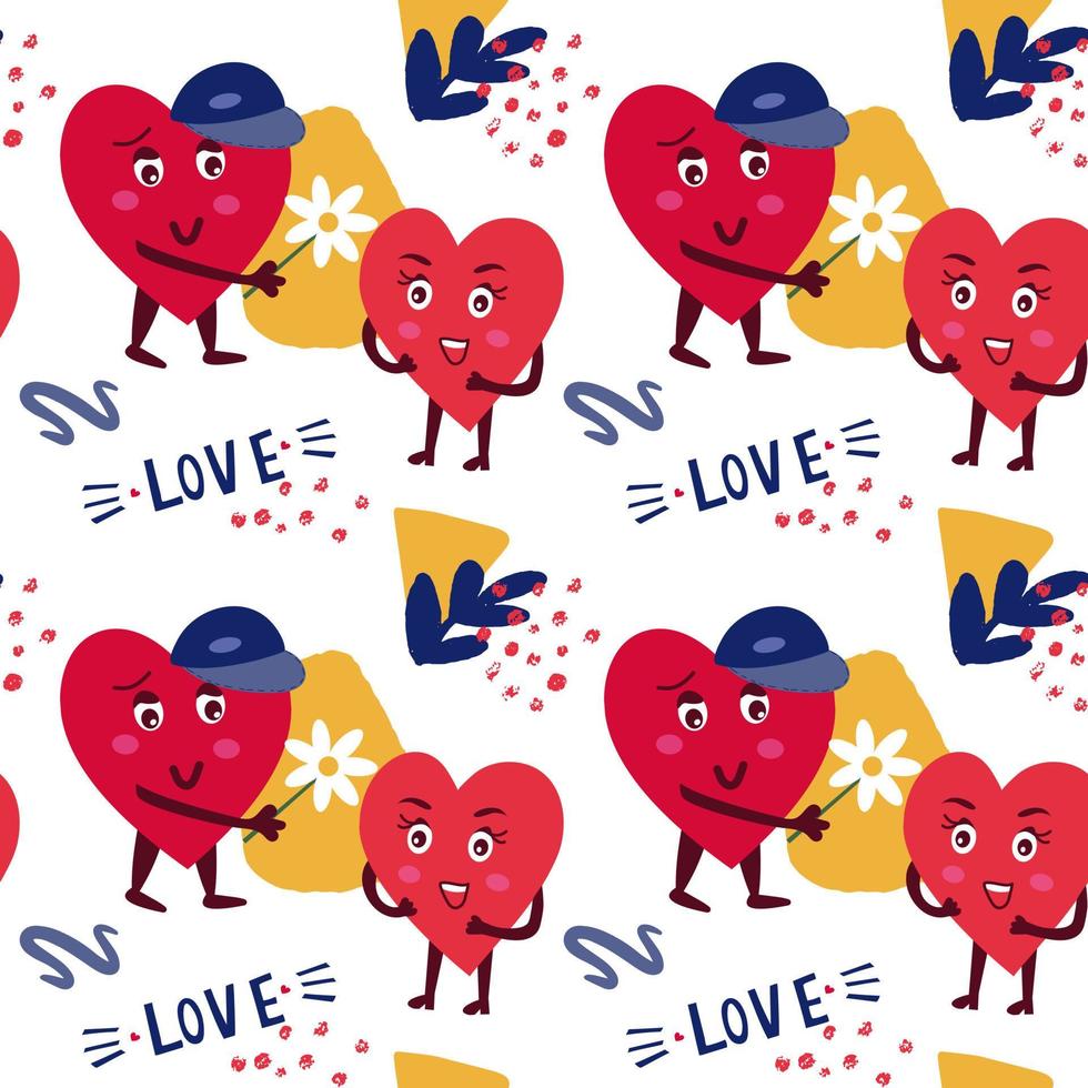Seamless pattern with cute characters hearts. vector