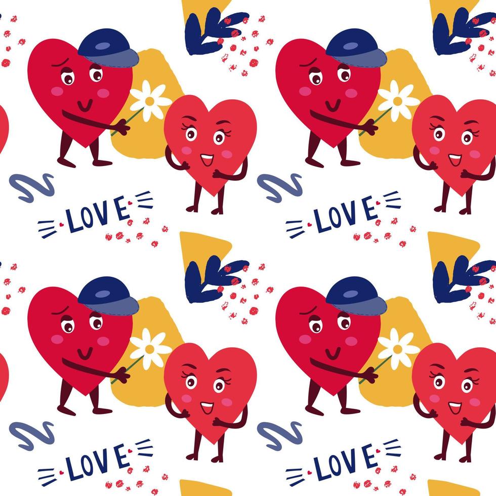 Seamless pattern with cute characters hearts. vector