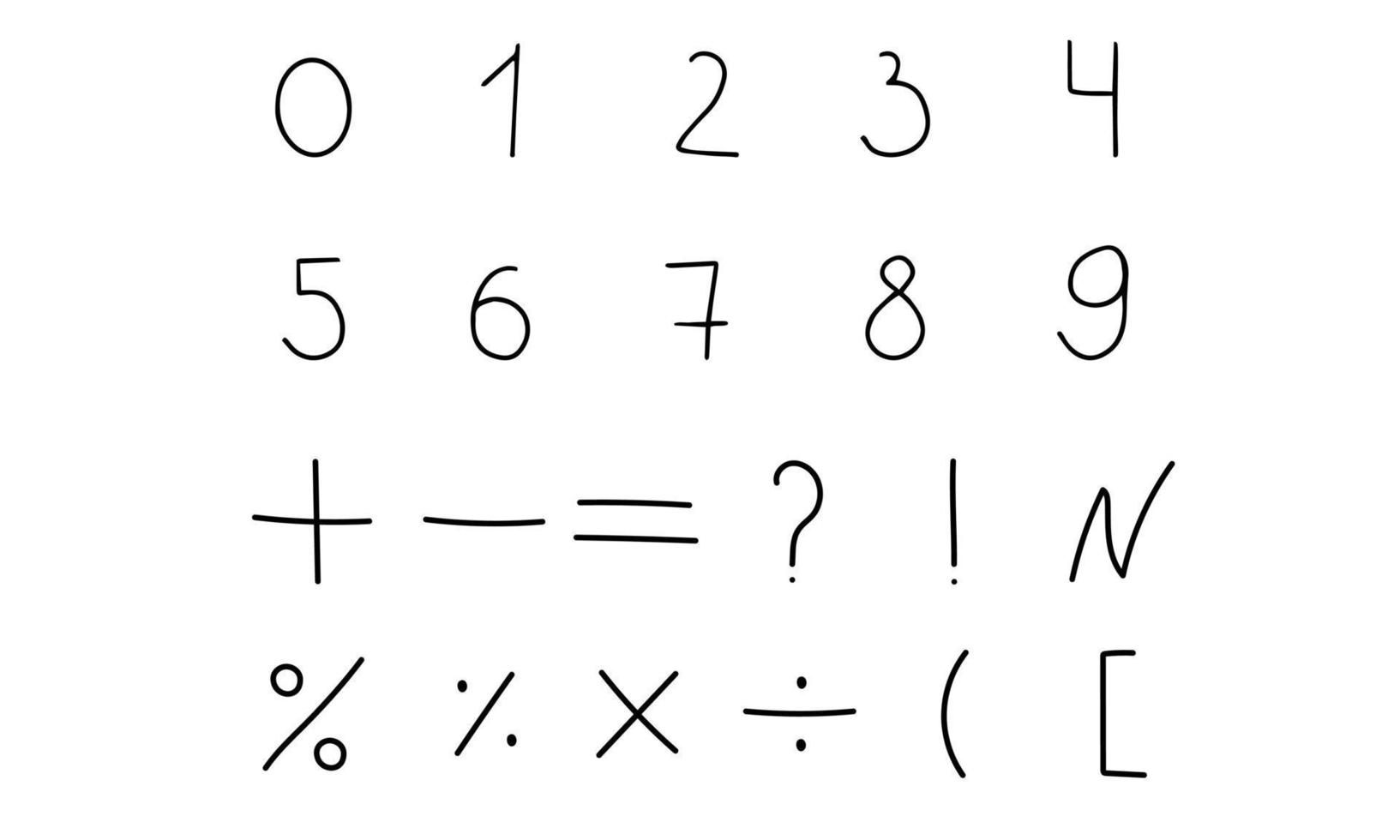 Numbers and mathematical signs and symbols. Handwritten. vector elements for design