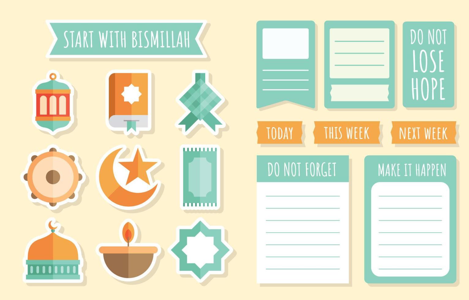 Islamic Journal Sticker Set vector