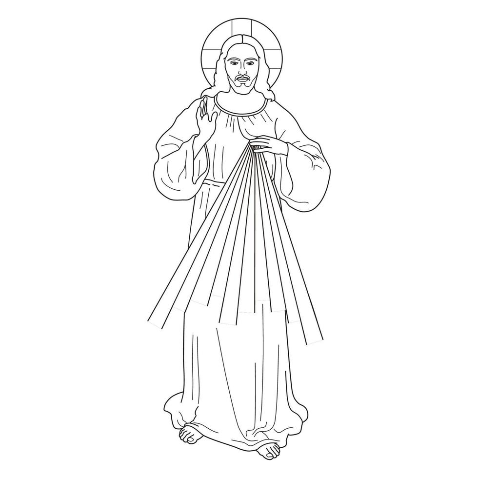 Divine Mercy Jesus Christ Merciful Vector Illustration Outline Monochrome