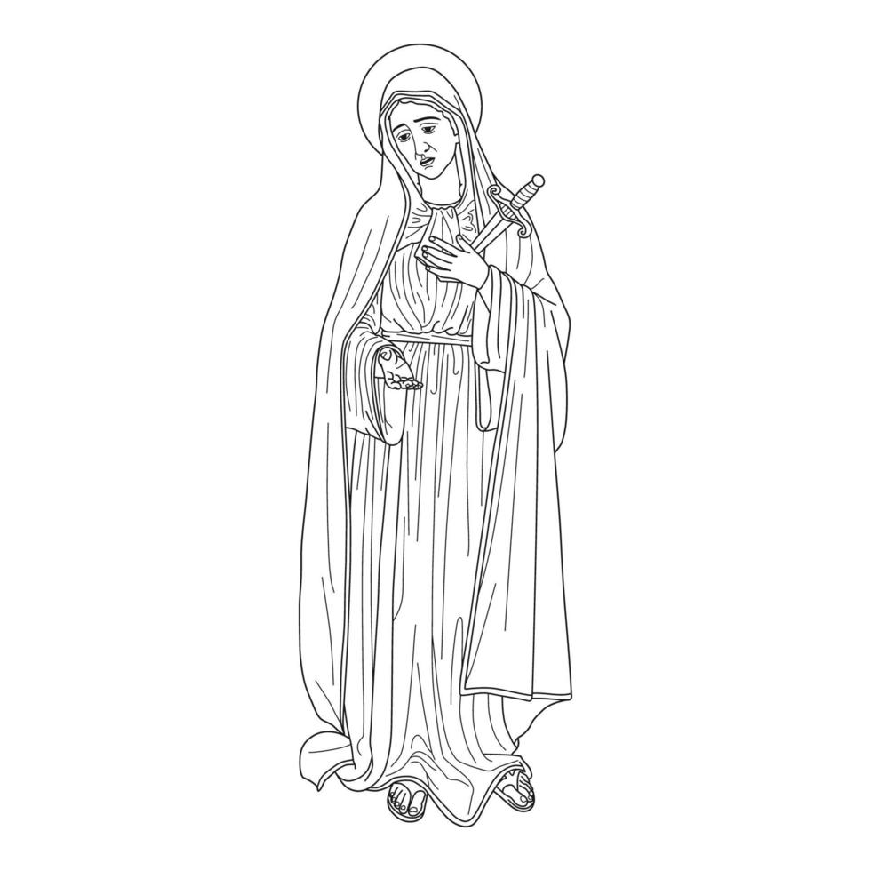 Our Lady of Sorrows Vector Illustration Outline Monochrome