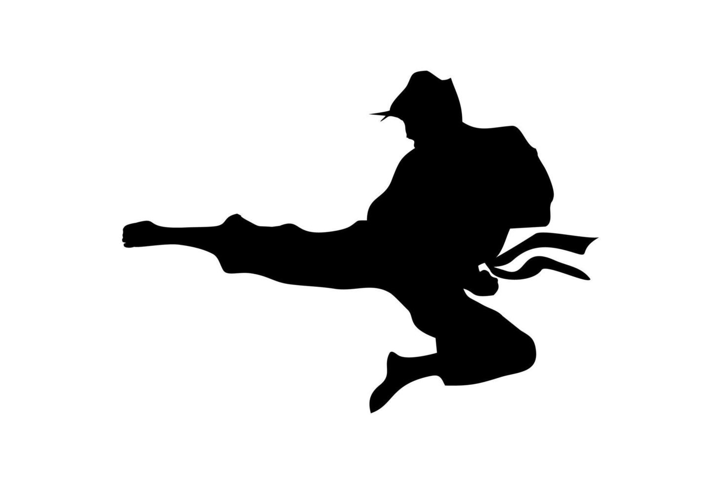 silhouette of flying kick martial art defence mma fighter vector
