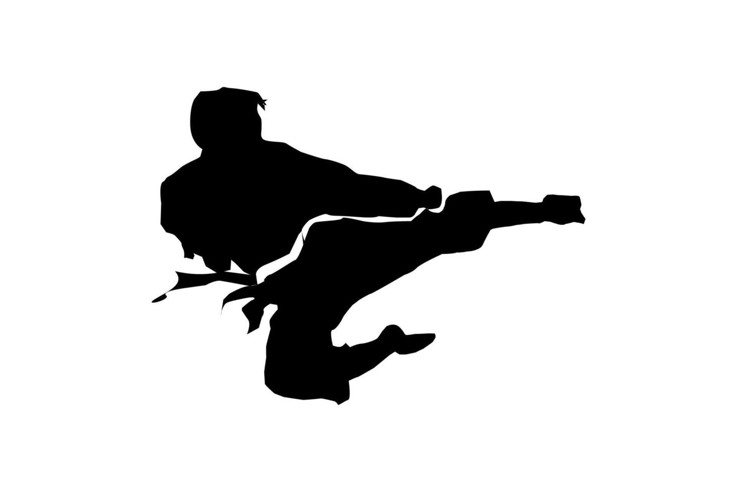 silhouette of flying kick martial art defence mma fighter vector