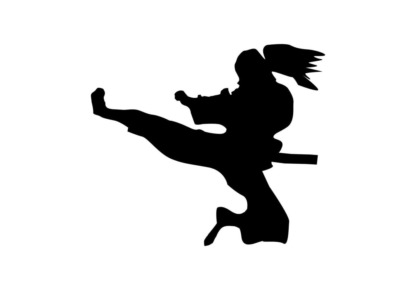 silhouette of flying kick martial art defence mma fighter vector