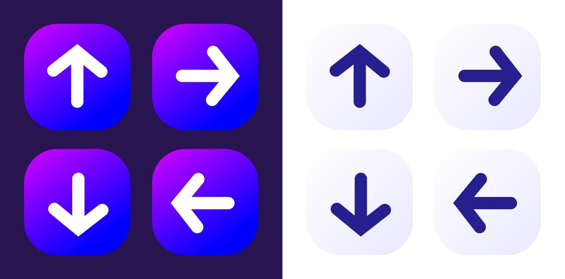 Arrow Icon Button Set Kit with Gradient Purple Blue for User Interface or Business Presentation Graphic Element Light and Dark Mode vector