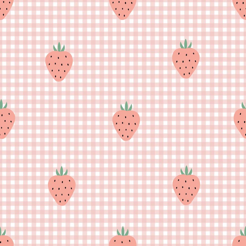 Nursery seamless pattern Strawberry on checkered background vector